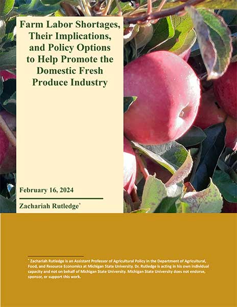 Cover of the PDF entitled: Farm Labor Shortages, Their Implications, and Policy Options to Help Promote the Domestic Fresh Produce Industry