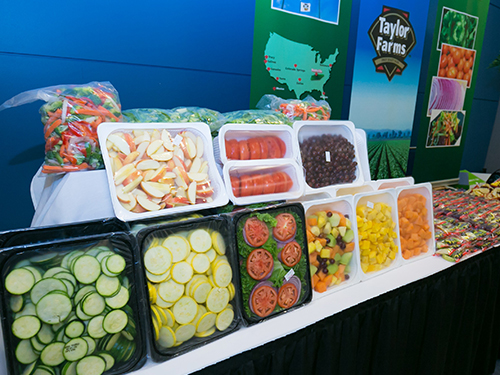 Packaged produce displayed on a table