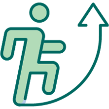 Icon of stick figure marching forward with a arrow indicating that they are moving up